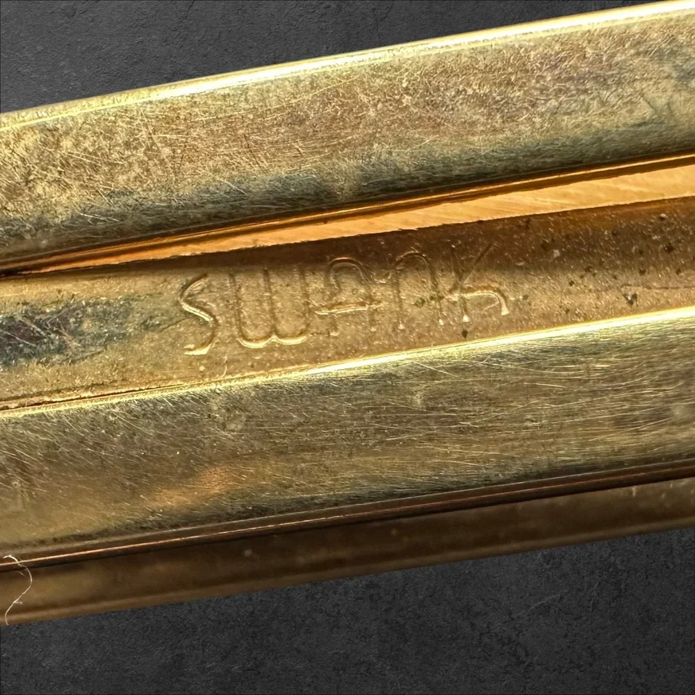 Swank Tie Clip Gold Tone‎ w/Blue Glass Cabochon Vintage Grid Textured MCM